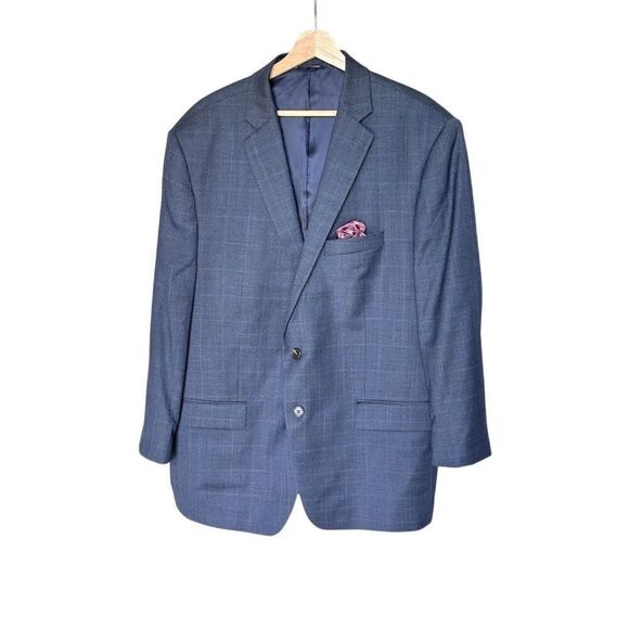Ralph Lauren Men's Wool Navy Check Blazer Size 48 Classic Fit Business